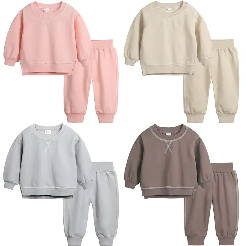 2024 New Arrivals Autumn Kids Boys Girls Clothes Set Solid Cotton Pullover Top Sweatshirt+Pants Long Sleeve Children Outfits ...