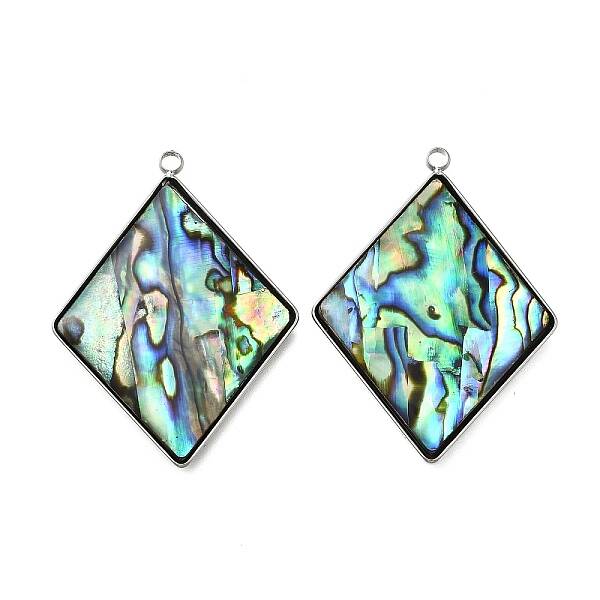 304 Stainless Steel Pave Natural Paua Shell Pendants
