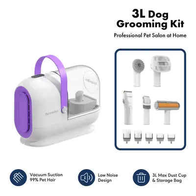 Homeika Dog Grooming Kit, 3L Dog Hair Vacuum with 99% Pet Hair Suction Power, Silent Pet Vacuum Groomer, Dog and Cat Hair Rem...