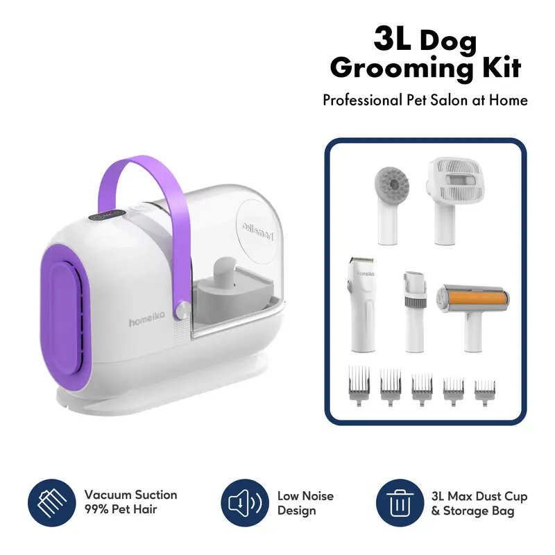 Homeika Dog Grooming Kit, 3L Dog Hair Vacuum with 99% Pet Hair Suction Power, Silent Pet Vacuum Groomer, Dog and Cat Hair Rem...