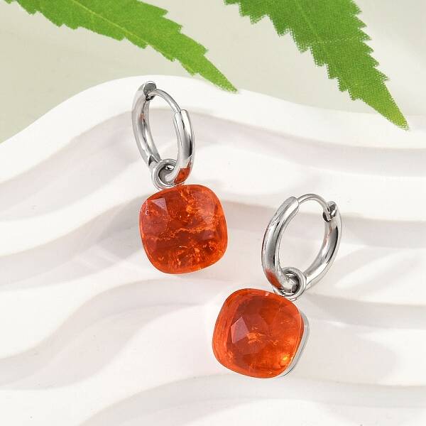 304 Stainless Steel Glass Hoop Earrings