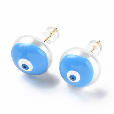 Natural Shell Evil Eye Stud Earrings with Enamel