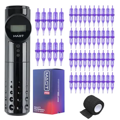 Mast Archer Wireless Tattoo Machine Kit 50Pcs Cartridges