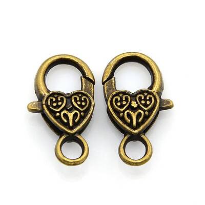 Tibetan Style Heart Lobster Claw Clasps