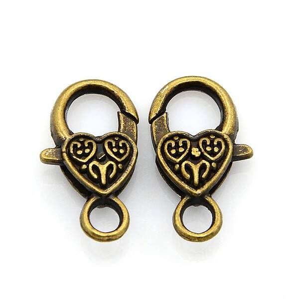 Tibetan Style Heart Lobster Claw Clasps