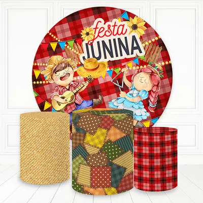 Aperturee Fiesta Singers Theme Red Plaid Round Birthday Backdrop Kit | Custom Round Backdrop | Round Party Backdrop | Circle ...