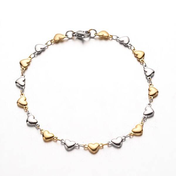 304 Stainless Steel Heart Link Bracelets