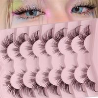 Fluffy False Eyelashes Cluster, 7 Pairs Wispy Cat Eye Look Faux Cluster Lashes, Natural Curling Eye Makeup Strip Lashes for W...