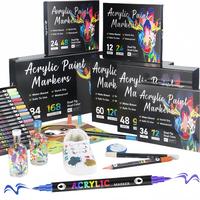 Acrylic Paint Marker Set, 12pcs/set Dual Tip Dual Color Drawing Marker Pen for Rock Painting, Ceramic, Wood, Plastic, Calligr...