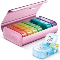 Metal XL Weekly Pill Organizer 2 Times a Day, Large Travel Daily Pill Box 7 Day, Portable Week Twice Pill Holder Container, A...