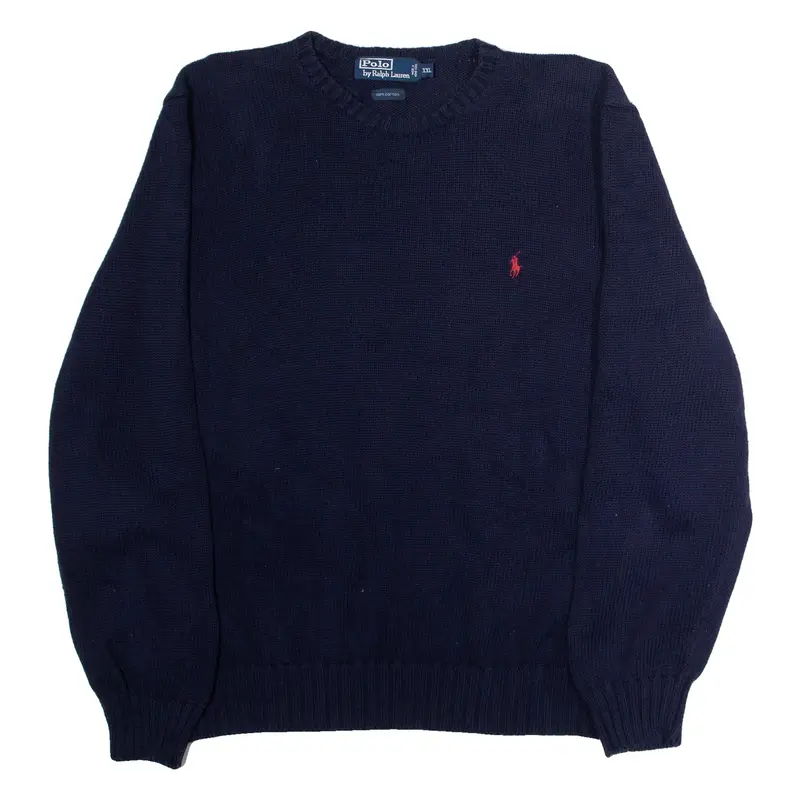 POLO RALPH LAUREN Mens Jumper Blue Crew Neck Chunky Knit 2XL