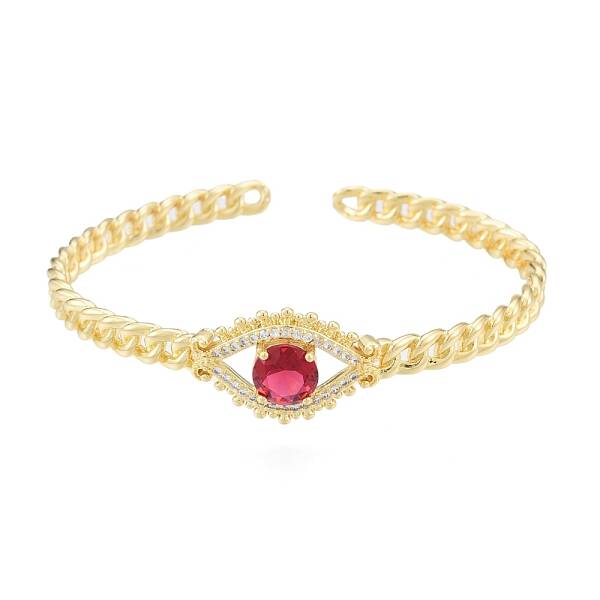 Cubic Zirconia Horse Eye Open Cuff Bangle