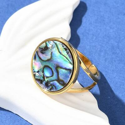 Flat Round 304 Stainless Steel Paua Shell Cuff Rings for Women