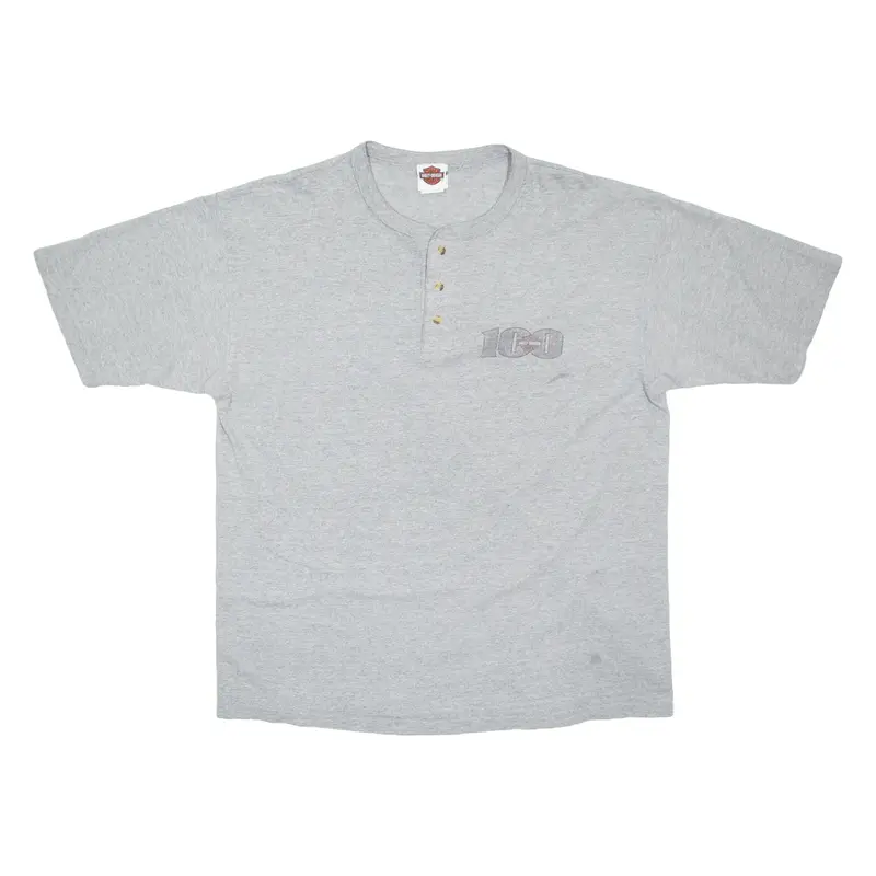 HARLEY DAVIDSON Alton Illinois Mens Biker T-Shirt Grey USA Button Neck XL