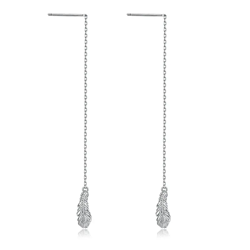 Sterling Silver Feather Drop Earrings