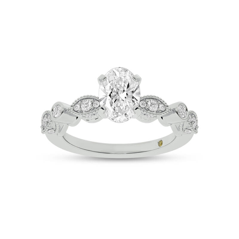 Arcan Vintage Inspired Bezel and Pavé Set Oval Lab Diamond Engagement Ring | 14K White Gold 4 3/8 CT. TW.