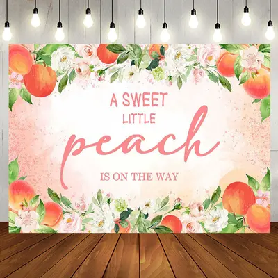 Peach Floral Leaves Baby Shower Backdrop For Girl - Aperturee