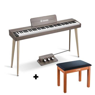 Donner DDP-60 Semi-Weighted Digital Piano - Gray / Piano+Wooden Bench