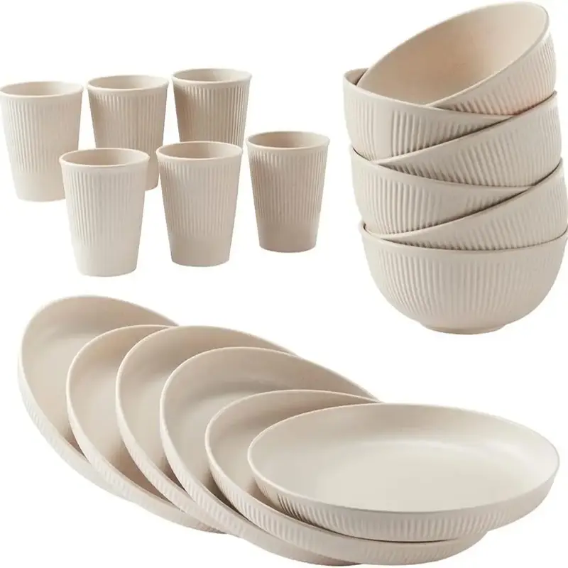 Wheat Straw Dinnerware Set, 18pcs/set Reusable Dinnerware Set, Dinnerware Service Set Kitchen Cups & Plates & Bowls Sets