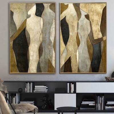Large Gold Leaf Art Figurative Diptych Paintings On Canvas Modern Fashion Fine Art Original Oil Set Of 2 Paintings | SOUL REF...