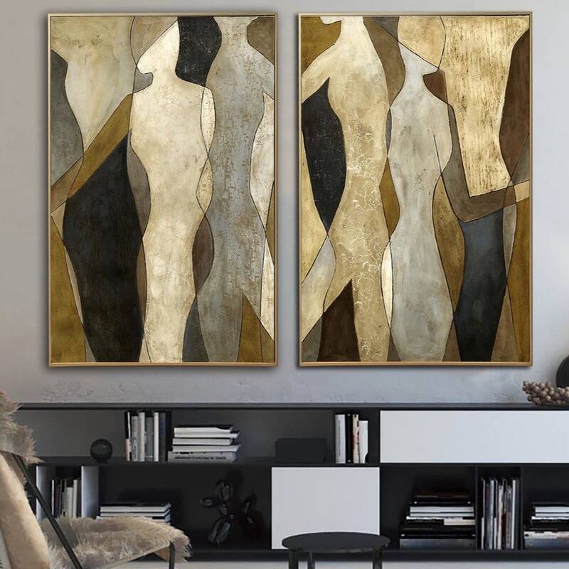 Large Gold Leaf Art Figurative Diptych Paintings On Canvas Modern Fashion Fine Art Original Oil Set Of 2 Paintings | SOUL REF...