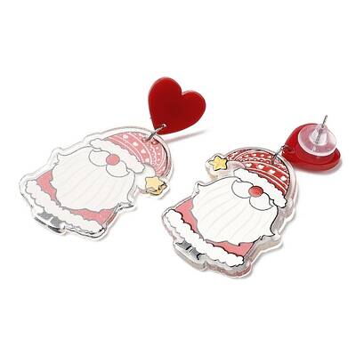 Christmas Acrylic Dangle Stud Earrings with 304 Stainless Steel Pin for Women