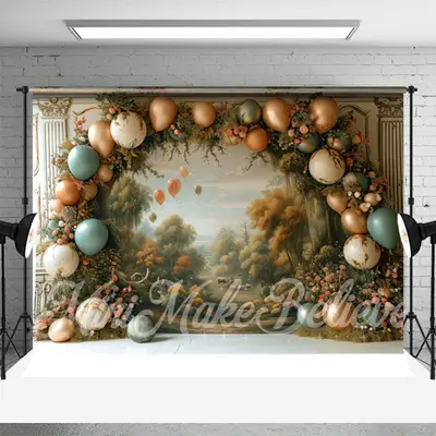 Vintage Floral Balloon Birthday Cake Smash Backdrop - Aperturee