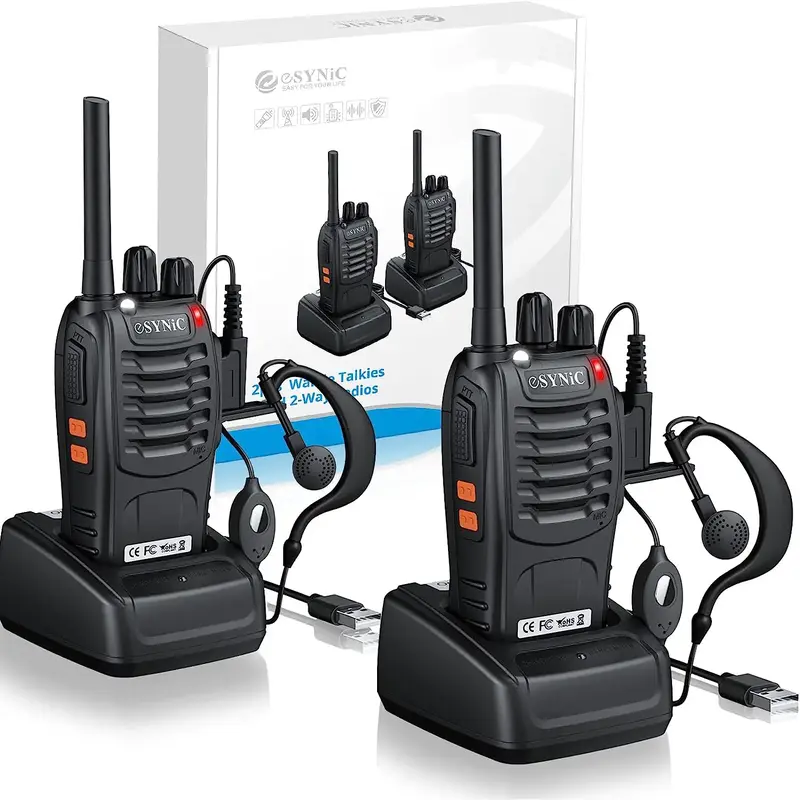 eSynic Professional Rechargeable Walkie Talkies - Long Range 2 Way Radio for Adults with VOX, 16 Channels, LED Light, Origina...