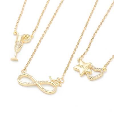 Brass Micro Pave Clear Cubic Zirconia Pendant Necklaces