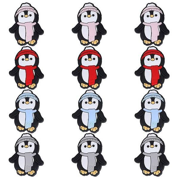 12Pcs 4 Colors Christmas Themed Food Grade Eco-Friendly Silicone Focal Beads