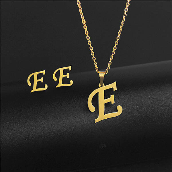 Golden Stainless Steel Initial Letter Jewelry Set