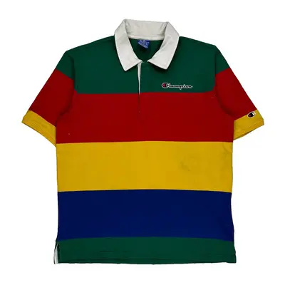 Champion Striped Polo Shirt - Medium Multicoloured Cotton