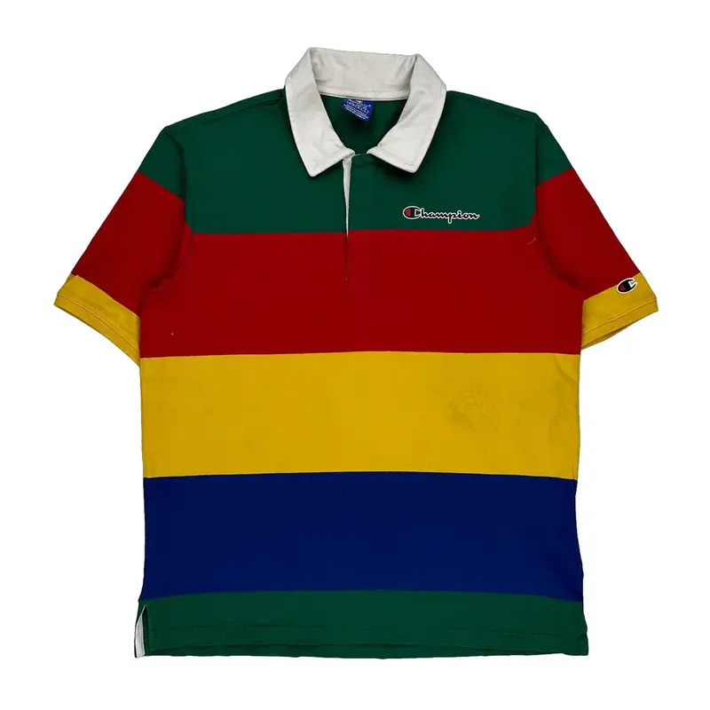 Champion Striped Polo Shirt - Medium Multicoloured Cotton