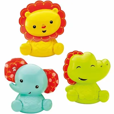Fisher Price,Roly-Poly Friends, Lion, Elephant, Crocodile,Rattle Toy Set, 3+ Months