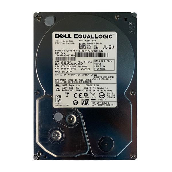 05WF7Y Dell 500GB 3Gb/s SATA 7200 3.5-inch 16MB Hard Drive
