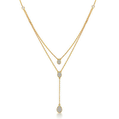 Double Layered 925 Sterling Silver Rhinestone Teardrop Pendant Necklaces