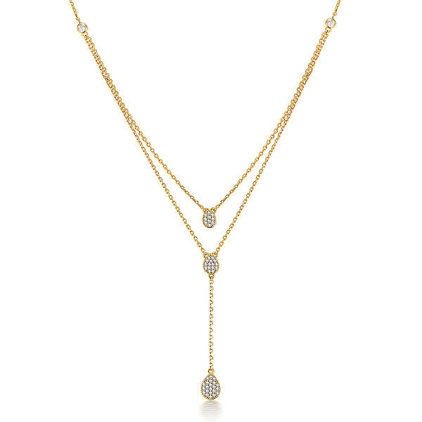 Double Layered 925 Sterling Silver Rhinestone Teardrop Pendant Necklaces