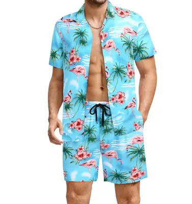 COOFANDY Men's Set Hawaiian Matching Set Summer Beach 2 Piece Outfits Flower Shirts and Shorts Tropical Fabric Tropical Fabri...
