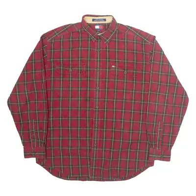 TOMMY HILFIGER Mens Shirt Red Check Long Sleeve L