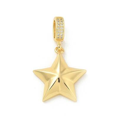 Brass Micro Pave Clear Cubic Zirconia Star European Dangle Charms