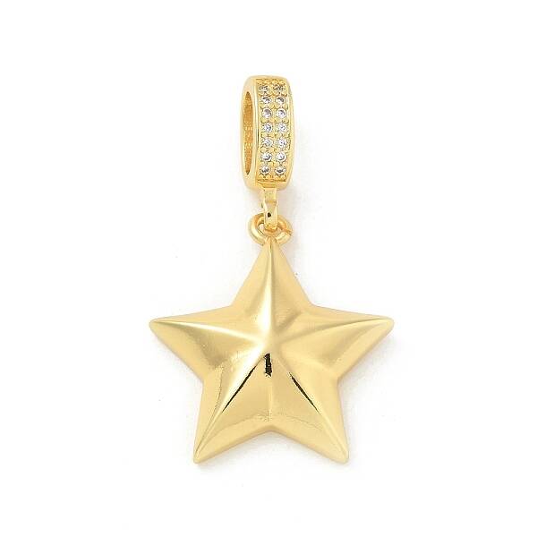 Brass Micro Pave Clear Cubic Zirconia Star European Dangle Charms