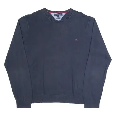 TOMMY HILFIGER Mens Jumper Blue V-Neck Tight Knit L