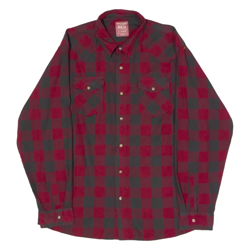 WRANGLER Western Mens Shirt Red Check Long Sleeve L