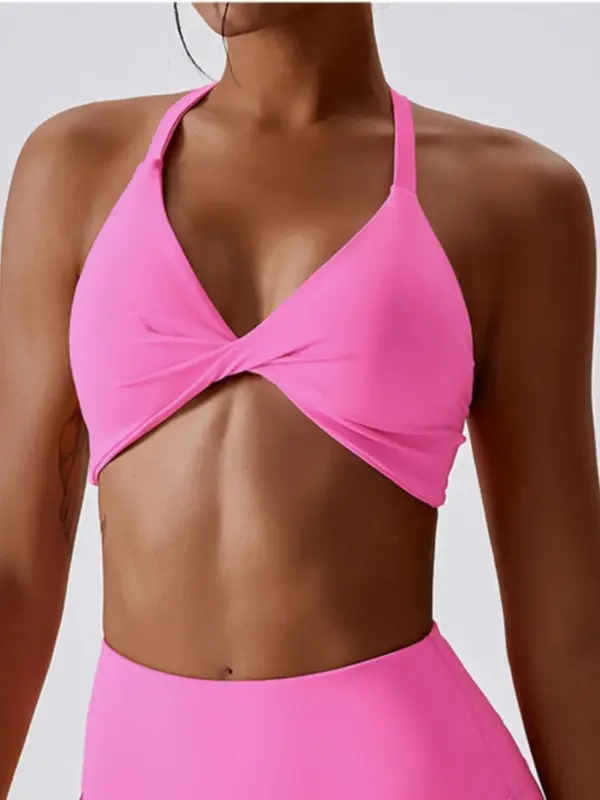 Women's Twist Cut Out Sports Bra, Solid Color Wireless Sports Bra, Summer Outfits 2024, Quick-drying High Stretch Seamless Yo...