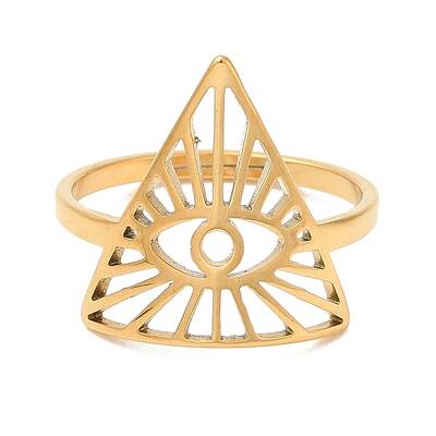 Ion Plating(IP) 304 Stainless Steel Triangle with Horse Eye Adjustable Ring for Women