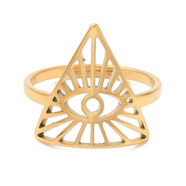 Ion Plating(IP) 304 Stainless Steel Triangle with Horse Eye Adjustable Ring for Women