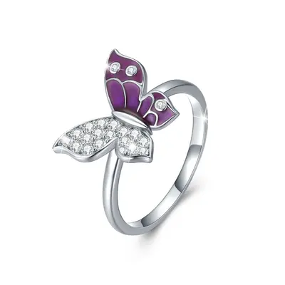 Sterling Silver Round Shaped Cubic Zirconia Butterfly Ring
