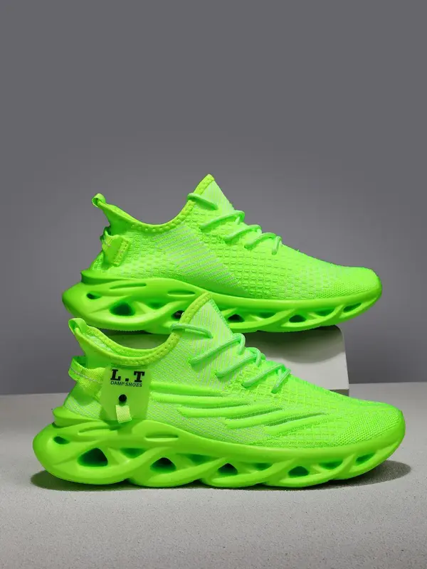 Men's Fashionable Lace Up Low Top Sneakers, Casual Comfortable Breathable Blade Sole Sports Running Shoes, Male All-match Rou...