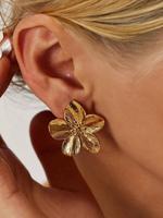 Textured Metal Flower Design Stud Earrings, Prom Jewelry, Fashionable Jewelry for Women for Party, Daily Decor, Trendy All-ma...