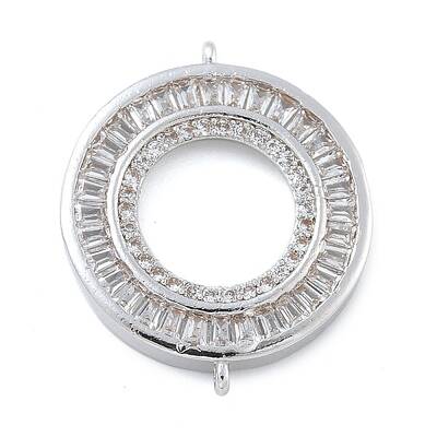 Rack Plating Brass Clear Cubic Zirconia Ring Connector Charms
